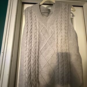 Women Cable Knit V-Neck Sweater Vest - Light Gray